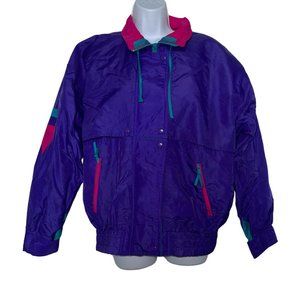 Vintage American Weekend Ski Jacket Womens M Colorblock Purple Pink Retro 90s